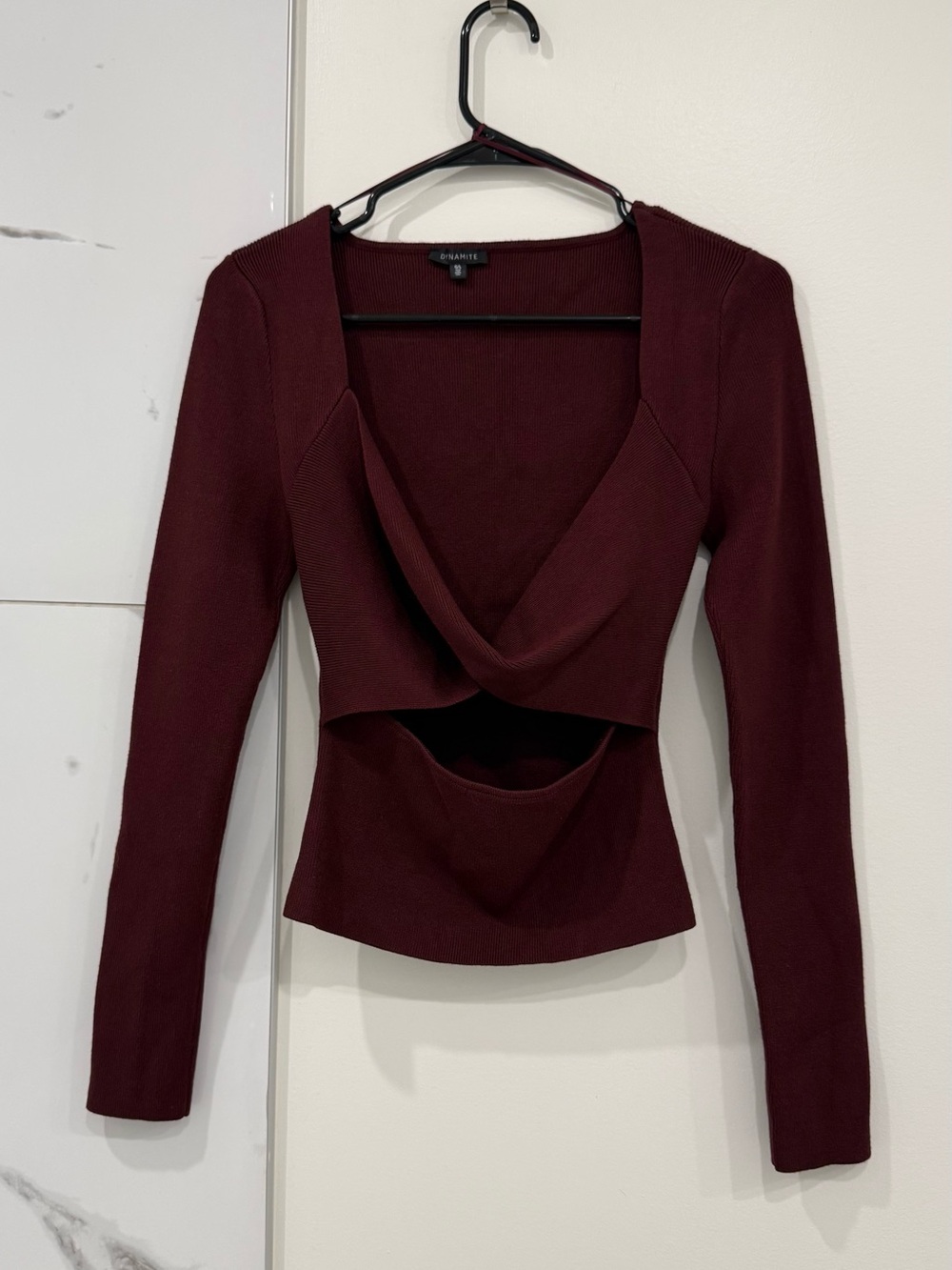 Dynamite Deep Wine Cutout Long-Sleeve Top